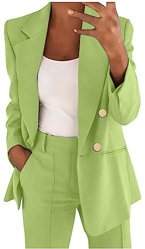L9WEI Blazer para mujer, Blazer de manga larga para mujer para primavera y otoño, casual, con parte frontal abierta, delgado, con solapa, elegante, chaqueta de traje de negocios, verde, XXL