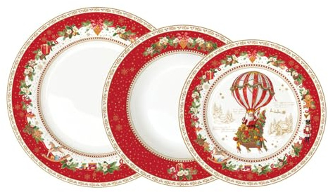 Easy Life Christmas Memories Service de table 18 pièces Porcelaine Table de Noël