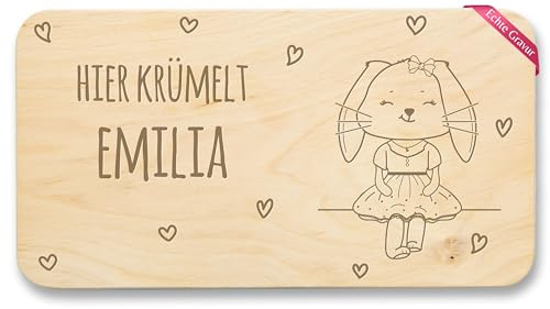 Frühstücksbrettchen Holz Natur - Hier krümelt Name Hase I Hasen I Bunny I Kaninchen I Rabbit Geschenk Ostern - 22x12 - Holz - osternbrett schneidebrett oster frühstücksbrett geschenke