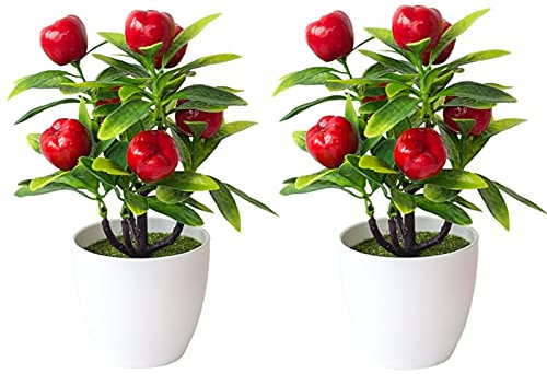 2 Stück künstliche Orangenbaum-Pflanzendekoration, Orangenbaum-Zimmerpflanze, künstlicher Blumentopf Orangen-Bonsai for Bürotisch, Treppe, Balkon, Garten, Heimdekoration/125 (Color : Apple, Size : 6