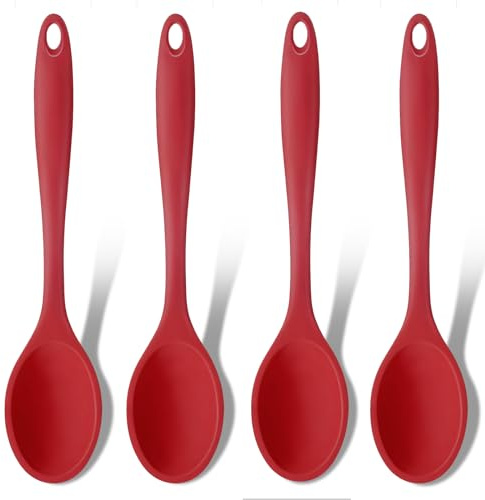 GEEKHOM Kochlöffel Silikon - 4 Stück Silikon Löffel Hitzebeständig 20,5cm, Silikonlöffel Esslöffel Servierlöffel Rührlöffel Set zum Kochen - Alternative zu Kochlöffel Kunststoff, Plastiklöffel