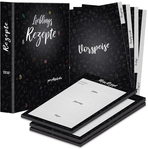 PRICARO Rezeptordner Komplett-Set Doodles Black, A4, 8 teilig