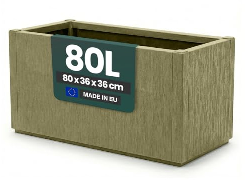 Kreher® XL Pflanzkasten & Blumenkasten aus Kunststoff, UV- & frostbeständig, mit Drainage, für Garten, Balkon & Terrasse (1 Stück Pflanzkasten (breite Version) in Olivgrün)