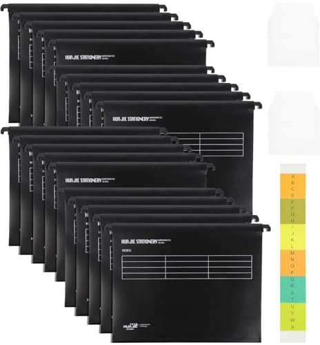 SHUESS 20 Stück Hängemappen A4, Hängemappen Schwarz mit Tabs und Karteneinsätzen, für Schule, Arbeit, Büro, Zuhause