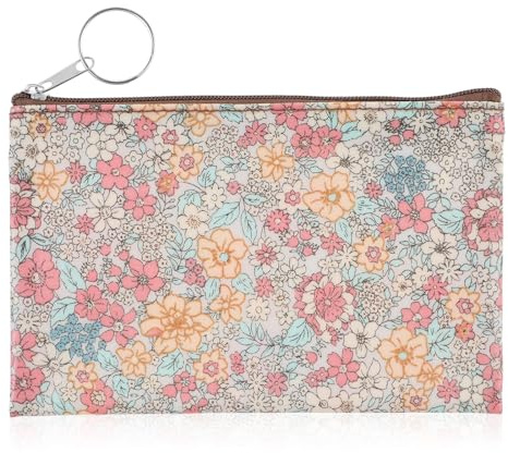 Amabro Small Coin Purse for Women, Boho Wallet Coin Bag with Keychain Zipper Pouch Change Wallet Cash Lipstick Storage(Beige)