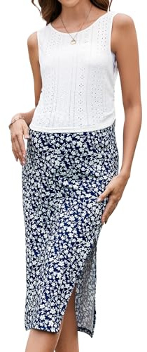 Brynmama Gonna Premaman da Donna Set Vestiti di 2 Top Corto Occhielli Senza Maniche e Gonna Gravidanza Stampa Floreale Spacchi Set