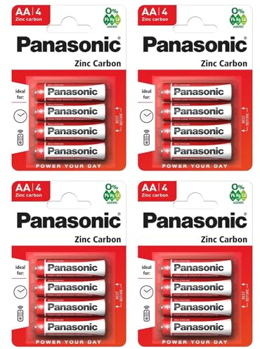 PANASONIC Pack of 4 Blister Packs of 4 Red Zinc-Carbon AA LR06-1.5 V Batteries