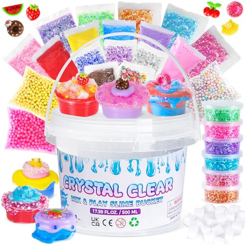 Thedttoy Crystal Slime Set, 500 ml DIY Clear Schleim Kinder Set mit 26 Add-Ins, Schleim Selber Machen Set, Sensorisches Slime Spielzeug Geschenk für Kinderparty, Geburtstag, Ostern, Neujahr