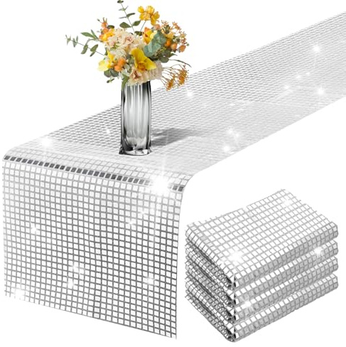 Cobee Tischdeko Party - Silber Pailletten Tischläufer für Disco und Abschlussball - Glitter Deko (30x275CM)