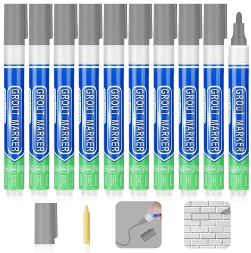 Flintronic 10 Piezas Rotulador Juntas Azulejos, Gris | con Cabezal de Boligrafo de Repuesto, para Juntas de Azulejos, Restaura Las Juntas de Baños y Cocinas, para Paredes y Suelos