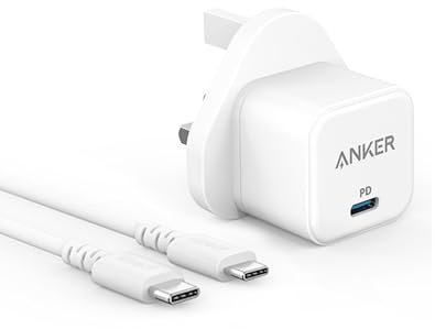 Anker 20W USB C Charger, Fast Charging PowerPort III Cube Charger, Compatible with iPhone 16/16 Plus/16 Pro/16 Pro Max, 15 Series, Galaxy, iPad (3 ft USB-C to C Cable Included)