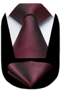 HISDERN Krawatten für Herren Burgund Hochzeit Krawatte mit Einstecktuch Set Klassisch Elegant Schlips Herren Formale Business Party