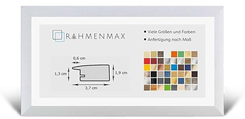 RahmenMax® Toskana Bilderrahmen Bildmaß 40x100 cm zum Aufhängen/Maßanfertigung möglich/MDF Posterrahmen in Weiß matt mit Acrylglas klar/Puzzle Rahmen