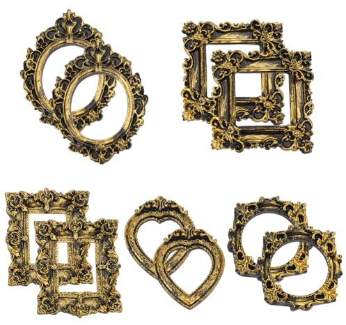 FREEBLOSS 10Pcs Vintage Resin Frame Mini Resin Gold Jewelry Display Photo Holder Ornament DIY Small Photo Frame for Phone Case