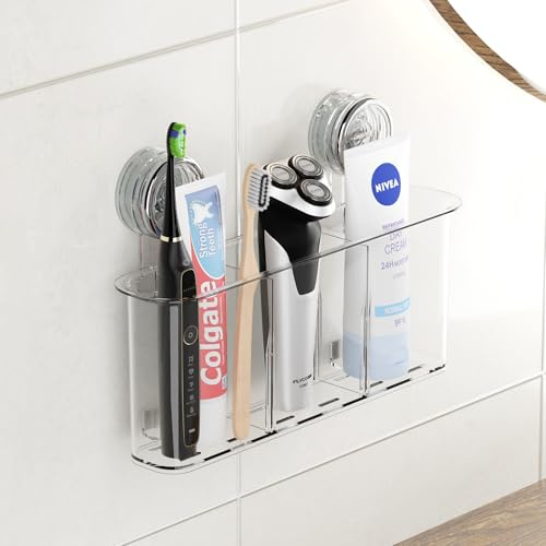 PAVSTINE Soporte Cepillo de Dientes Grande con Ventosa, Portacepillo de Dientes Eléctrico sin Taladrar, Portacepillos de Dientes Pared, Carga Máxima de 6 KG, Toothbrush Holder Extraíble para Baño