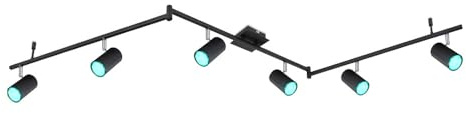 Deckenstrahler 6 flammig Spotleiste Fernbedienung Deckenleuchte Deckenlampe schwarz Metall, Farbwechsler Dimmbar Memoryfunktion, Spots flexibel, 6x RGB LED 3,5W 290Lm, LxBxH 180x10x18,5 cm
