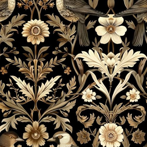 JIAOQSS Klebefolie Möbelfolie Tapete Retro Blumen Vögel Dunkel Mustertapete Wandtapete Klebefolie Möbel Wasserdichte Klebetapete Wohnzimmer Schlafzimmer Möbelfolie Dekor