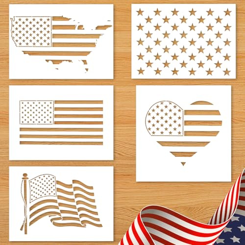 Schablonen mit amerikanischer Flagge, wiederverwendbare Sterne, Schablonen mit amerikanischer Flagge, Schablonen zum Malen auf Holzwänden, Leinwand, Stoff, Papier, Basteln, 12,7 x 1,2 x 15,2 cm, 5