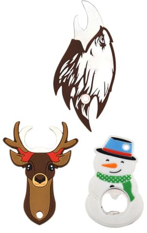 GRIRIW 3pezzi Apribottiglie Natale Portatile Silcone e Apribottiglie Birra Manuale Con Design Adorabile Renna Pupazzo e Aquila Accessorio Casa Facile Da Usare