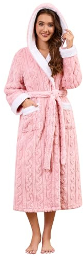 Niwicee Accappatoio Donna Vestaglia Pile Invernale lunga con Cappuccio Tasche e Cintura Ideale per SPA Hotel Viaggi Morbido Accappatoio Casa Caldo Invernale