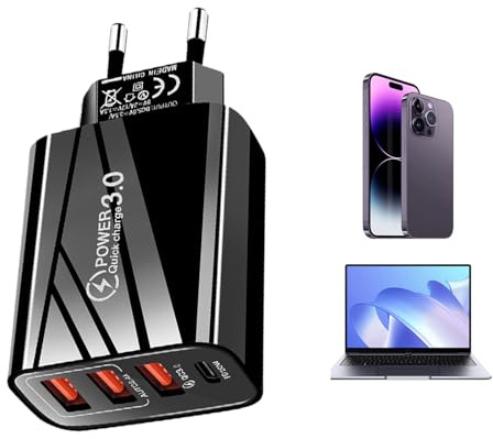 USB C-laddare, flera kontakter typ C-adapter | tillbehör för smartphone laptop surfplatta dator på väg och i bilen