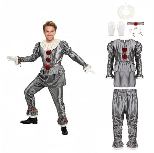 Horror Kostüm Erwachsene mit Perücke Horror Clown Joker Killer Verkleidung Halloween Party Karneval Fasching (Medium)
