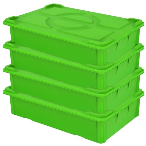 SHUNYILONG 4-Pack Commercial Dough Proofing Box | Pizza/Bread Sourdough Food Storage Containers for Bakeries, Storage Bins with Lids (4 Pack Green, 22.8 L x 15.5 W x 6.1 H)