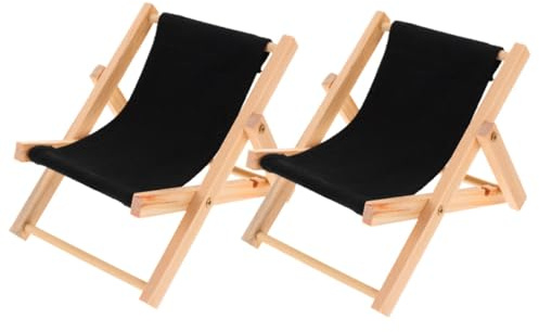 UPKOCH Soporte para Teléfono de Escritorio Forma de Silla de Playa Plegable 2piezas en Madera y Lona Ranuras Dobles para Decoración Única