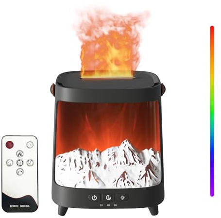 Aroma Diffuser Kamin,Flammen Aroma Diffuser mit Fernbedienung,7-Farben-LED Licht & Timer,200ML Ätherische Öle Diffuser Für Zuhause Büro Schlafzimmer,Schwarz