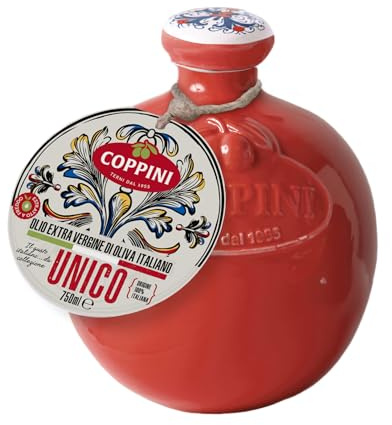 Orcio in Ceramica UNICO da 750 ml Olio extra vergine di oliva COPPINI 100% Italiano estratto a freddo - ROSSO - CHRISTMAS LIMITED EDITION