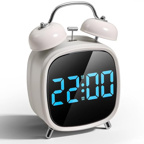 PiKaPiKaP Wecker Lauter für Tiefschläfer, Digitaler Wecker LED Anzeige, Doppelalarm,Retro Design, 3 Helligkeitsdimmer, Snooze, Datum Schlummerfunktion Batteriebetrieb oder USB Weiß