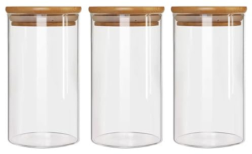 35.2oz Glass Pasta Storage Jars With Lids, Airtight Pasta storage containers with Bamboo Lids, Clear Glass Jar Kitchen Food Containers, for Oats Nuts Flour Sugar Coffee Tea Candy set of 3 ( 1000ml )