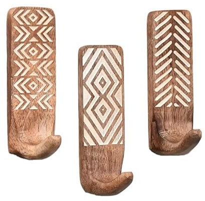 LRXFPIYF 3 ganchos de pared adhesivos de madera, ganchos decorativos bohemios, sin clavos, gancho para abrigos de cocina, gancho para toallas, para colgar