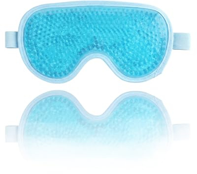 lulir Masque Yeux Froid, Réutilisable Masque Nuit avec Perles de Gel | Cache Oeil Adulte Anti Cerne Sommeil, Cache Oeil pour Dormir Chaud Froid, pour les Yeux Gonflés et la Relaxation (Bleu)