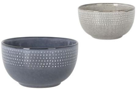Genérico Ciotole grandi per la colazione - Set da 2 x 620 ml | Set di 2 ciotole in ceramica - tazze di cereali e frutta | Ceramica smaltata resistente in colori naturali (blu/grigio)