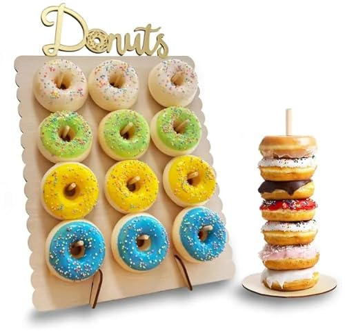 Youery donut ställ, 12 hål donut vägg trä donuts vägg donut | Utställning dessert torn stativ godis bar tillbehör för bröllop, födelsedag, godis, festdekoration