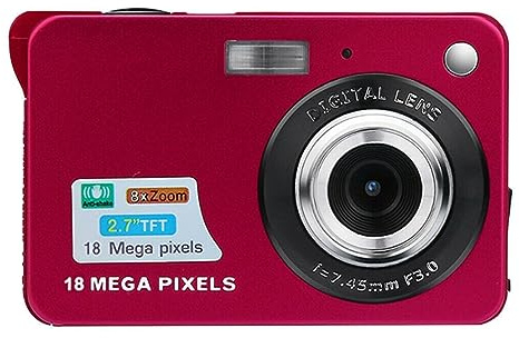 SXYGYWA Cámaras Digitales Portátiles 720P Videocámara 18MP Foto 8X Zoom Antivibración 2,7 Pantalla Retro Vintage Fotografía Grabadora Imágenes Nítidas Detalladas(128G TF Card,Red)
