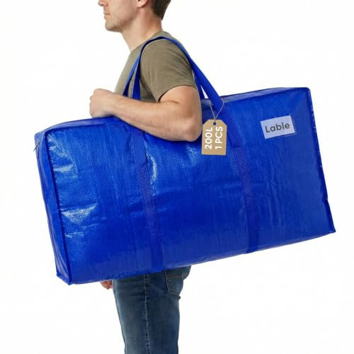Bolsa Mudanza Impermeable Extra Grande: 200L Plegable Bolsas Almacenamiento | Azul Bolsa de Almacenaje Cremallera Asas Reforzadas, Cajas de Transporte para Mudanza Guardar Viaje Ropa Edredones y Cama