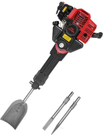 Bohrhammer Abbruchhammer 52CC 2Takt, 1900W Benzin Bagger mit Schaufel Spitzes Pickel Flache Spitzhacke, Stemmhammer Abbruchhammer Spaten Garten Bagge für Forstwirtschaftliche Rammarbeiten