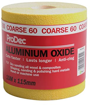 ProDec 10 m Rolle, grob, gelbes Aluminiumoxid-Schleifpapier mit Körnung | zum Schleifen von Holz, Farbe, Putz, Spachtelmasse, Metall & mehr, Schleifpapier, kompatibel mit Maschinenschleifern