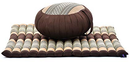 Leewadee set de meditación – Cojín de yoga Zafu y colchoneta de meditación Zabuton, asiento tailandés de kapok hecho a mano, set de 2, Marrón