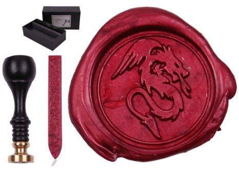 gravurART Siegelstempel Set Sigillum Gravur Drache mit 1 Stange Siegelwachs im Geschenkkarton