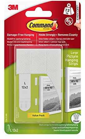 Command Bilder-Montagestreifen, Bildaufhänger, Vorteilspack mit 12x2 Größe L, Weiß - Befestigung ohne Bohren