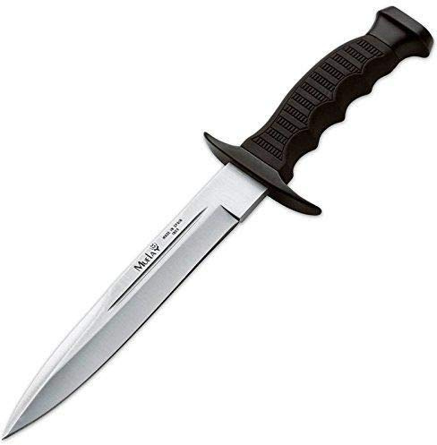 Muela Cuchillo Big Mountain 95-191 hoja de acero ACX-380 de 18 cm y empuñadura de goma negro para Caza, Pesca, Supervivencia y Bushcraft Realizado en Ciudad Real + Portabotellas de regalo