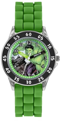 Avengers pojkar analog kvartsur med silikonarmband AVG9032, Grön, barnklocka med karaktärer