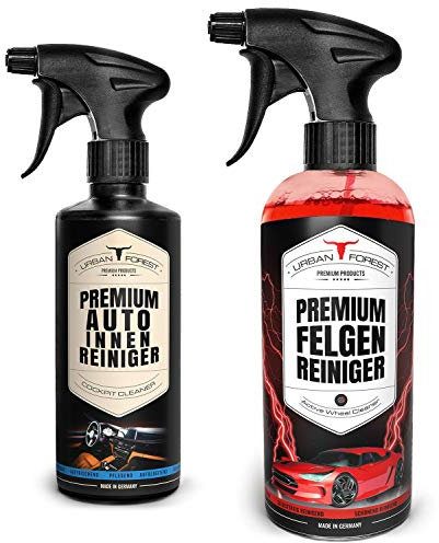 Juego de limpiador de coche de alta calidad para interior de coche (500 ml) + limpiador de llantas para llantas cromadas y mate (1000 ml) | limpiador interior del coche y cuidado de llantas para