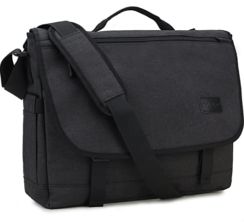 RAVUO Bolsa Mensajero Hombres, Resistente al Agua Bolsos Bandolera para Ordenador Portátil de 15.6 Pulgadas Ligero Bolso de Hombro Maletín Negocios para Trabajo y Escuela Negro