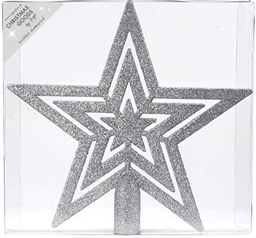 Inge Christmas Goods Weihnachtsbaumspitze Stern | Sternförmige Christbaumspitze 21cm | Baumspitze Sternspitze (Silber)
