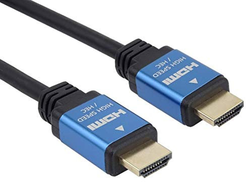 PremiumCord Câble HDMI 2.0B M/M Haut Débit 4K, 18 Gbit/s Avec Ethernet, Compatible Vidéo 4K @ 60 Hz, Deep Color, 3D, ARC, HDR, Dolby TrueHD, Connecteurs Plaqués Or, Noir/Bleu, 1 m