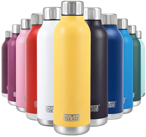 Polar Gear Stainless Steel Water Bottle - 500ml Vacuum Insulated Metal Water Bottle, Double Wall, Leakproof Drinks Bottle - 12H Hot, 24H Cold - Perfect for Work, Travel, Sports, Gym (Yellow)